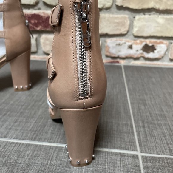 belle by sigerson morrison High Heel Tan Studded Leather Cage Sandals Nib 8 - Picture 8 of 15